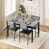 Vista 9 de Juego de mesa de comedor IRONCK para 4, mesa de cocina de madera con sillas tapizadas para cocina y espacios pequeños, gris