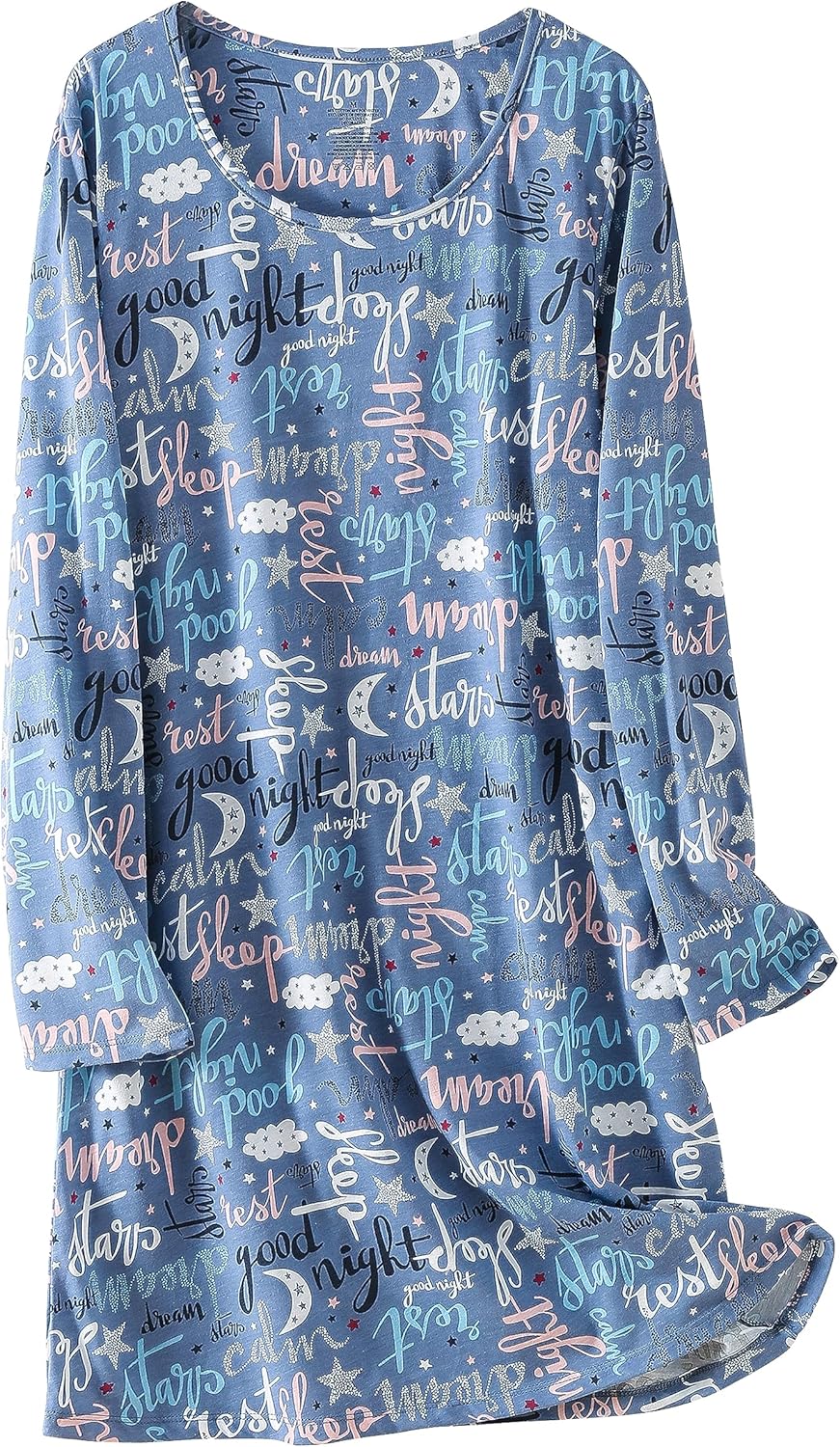 PNAEONG 3 Pack Women's Nightgown, Long Sleeve Sleep Shirts Comfy Soft Nightshirt Women Pajama Sleep Dress Cotton Sleepwear - Image 3