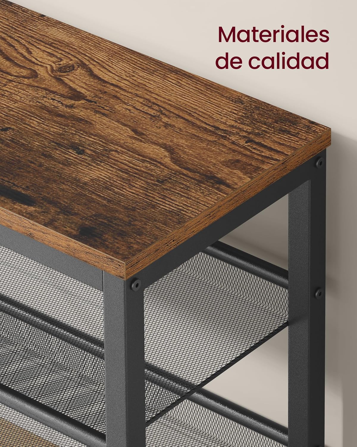 Close-up of the shoe bench's elevated rear edge and base height