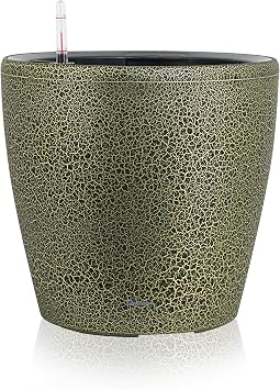 Dexceder 18x17 Self Watering Planter with Wheels Black Gold Crackle | Inner Pot Design, Thickened Large Floor Standing Flower Plant Pot with Water Level Indicator Indoor Outdoor