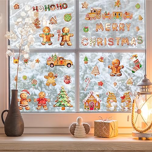 Miniatura 7 de 12 hojas de calcomanías de Navidad para ventana, dulces de jengibre, decoraciones de ventana de Navidad extraíbles para ventanas de vidrio, Navidad,