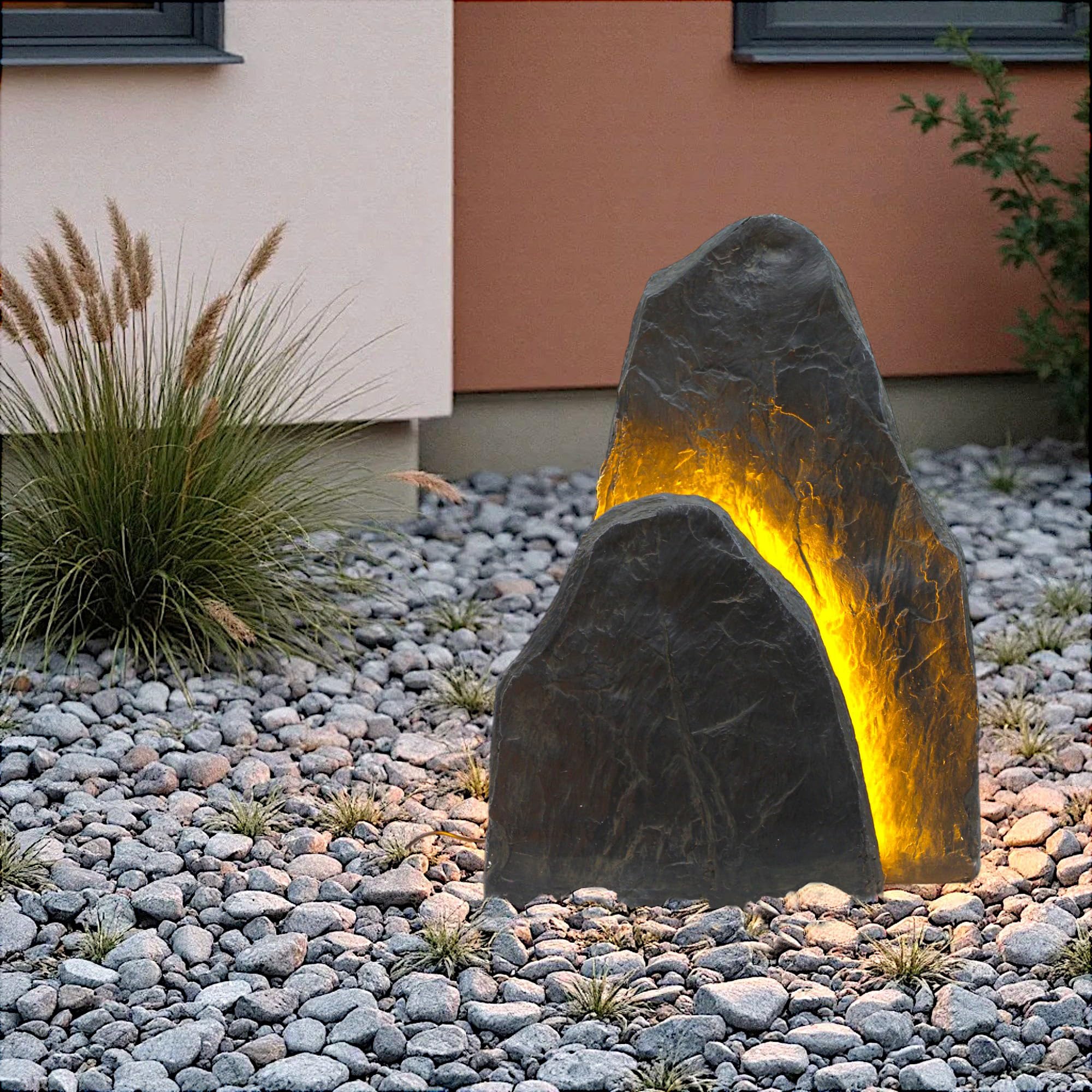 LED Leuchtfelsen für den Garten – Deko Kunstfelsen mit warmweißer Beleuchtung – Wetterfeste Gartenbeleuchtung in Steinoptik Gartenfelsen (OG3001L)