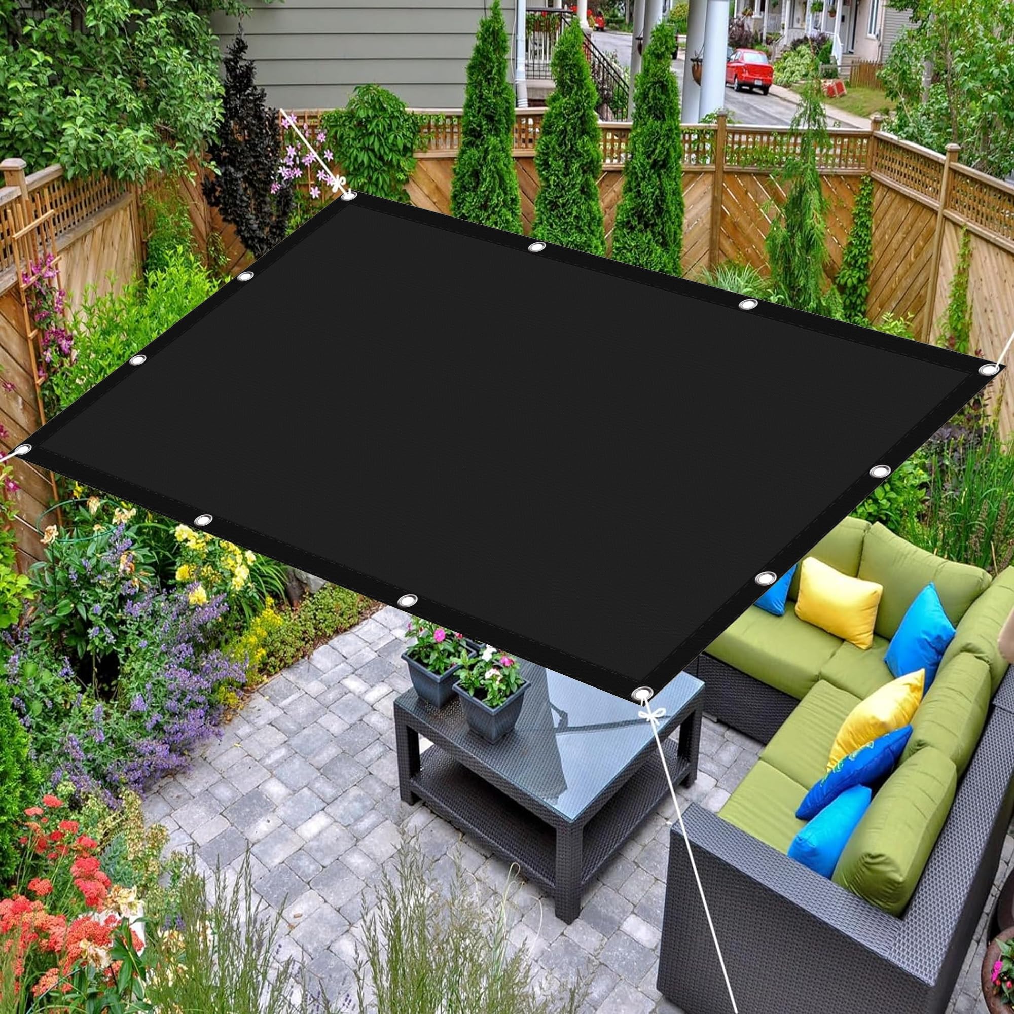 Tissu d'ombrage 3x3.8 m auvent étanche noir pour des repas conviviaux sur le balcon