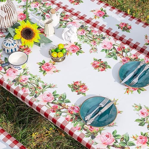 Miniatura 10 de ARTABLE Fundas para mesa de pícnic, bordes elásticos, rectangulares ajustadas, mesas de 6 pies, impermeables, juego de 3 piezas para camping, viaje,