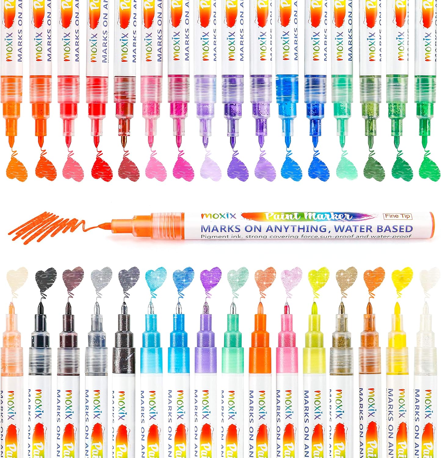 32 Colors Acrylic Paint Marker Pens- Include 10 Glitter Markers, For Rock Painting, Paper, Plastic, Ceramic, Glass, Wood, Metal, Canvas. Water Based, Acid Free Non Toxic, Quick Dry, Fine Tip : Arts, Crafts & Sewing