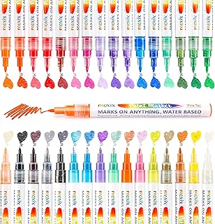 32 Colors Acrylic Paint Marker Pens- Include 10 Glitter Markers, For Rock Painting, Paper, Plastic, Ceramic, Glass, Wood, ...