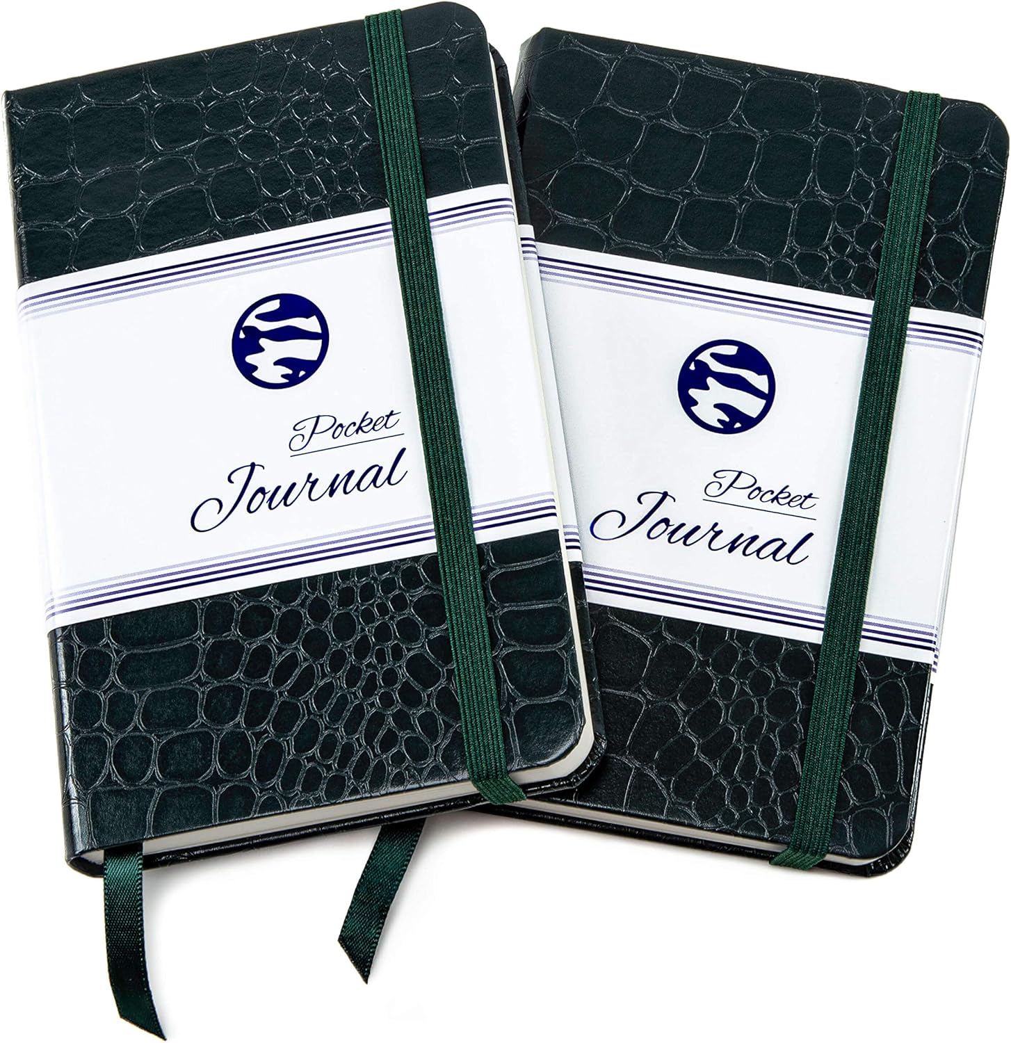 Pocket Notebook | Journal by CAMOLEAF - 3.5 x 5.5 - Small/Mini Size - Hardcover Crocodile Faux Leather Textured - Premium Thick Acid-Free Ivory Paper - Lightly Ruled - 2-Pack (Green)
