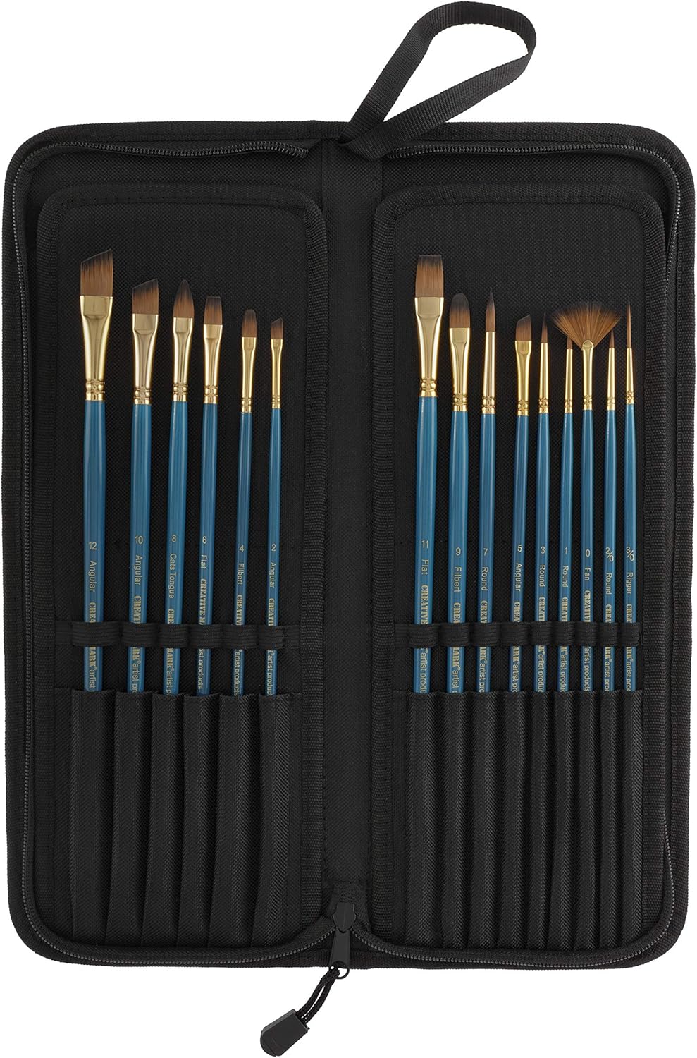Professional Artist Paintbrush Set & Pop up Carrying Case Travel Brush Easel- Long Handle Sablesque Bristles Assorted Size for Watercolor, Plein Air, Acrylic, Oil, Gouache Painting [Set of 15]