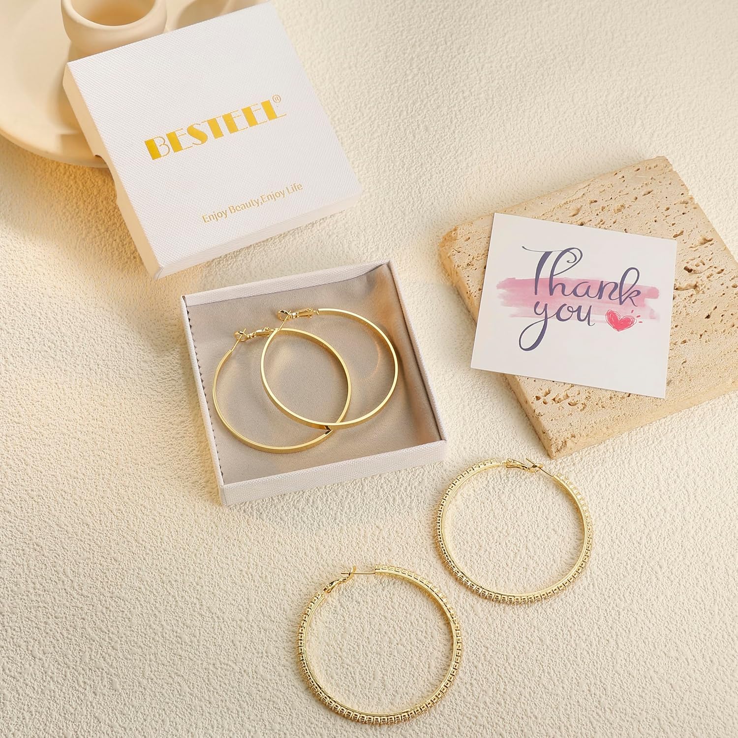 BESTEEL 2Pairs Hoop Earrings for Women 14K Gold Plated Large Hoop Earrings Hypoallergenic 925 Sterling Silver Post Thin Hoops Set Lightweight 30/40/50/60/70mm - Image 6