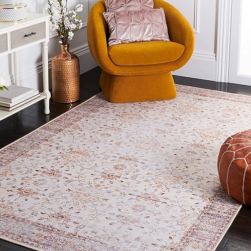 SAFAVIEH Tucson Collection - Alfombra de área de 6 x 9 pies, diseño persa beige y dorado, no desprende pelusa, lavable a máquina y antideslizante,