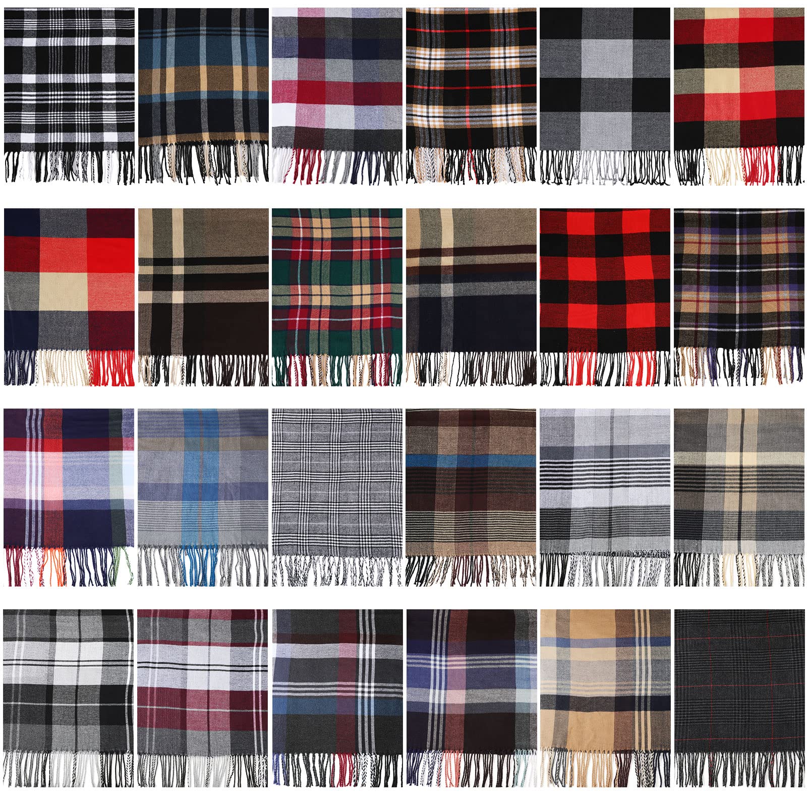 24 bufandas de invierno a granel cálidas de imitación de cachemira, bufandas unisex a cuadros con borla para hombres sin hogar, 24 estilos, Multi colorido