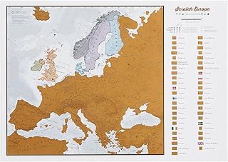 Rubbeln Sie Europa Karte - Rubbeln Sie Orte, die Sie bereisen! - Kartografische Details - 42 x 29.7 cm