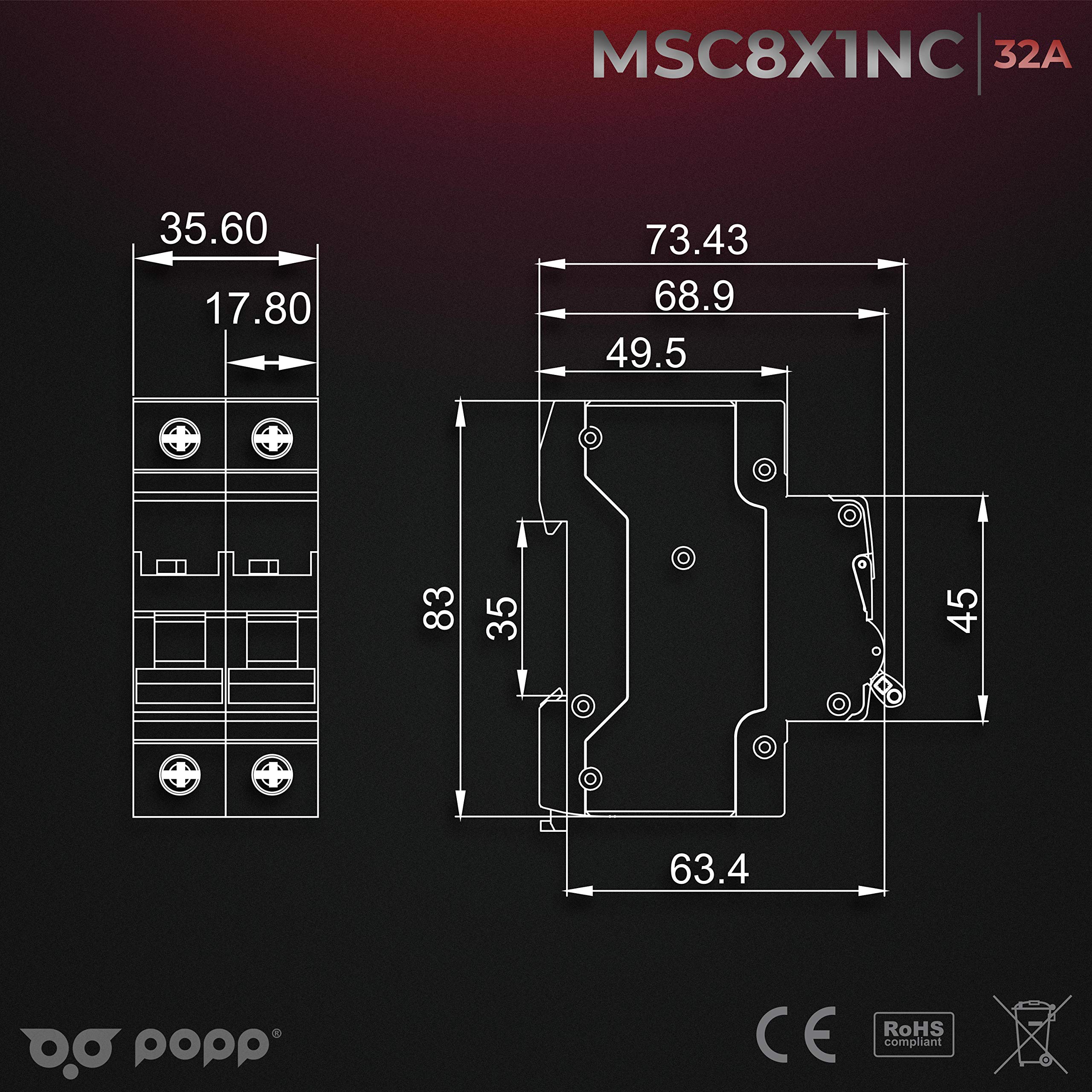 POPP® Automatischer Magnet-Thermoschalter CURVA C – 1P Bis 3P, 6A Bis 63A, Ideal Für Industrielle Anlagen & Elektroinstallation