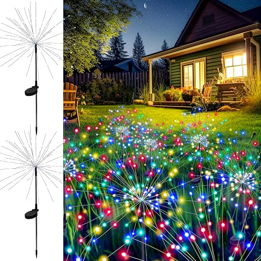GIGALUMI 2 Pack Solar Firework Lights Outdoor, Garden Decor, Multicolored