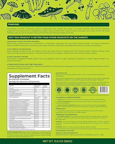 Miniatura 5 de Nutrify 120 gomitas de hongos para apoyo inmunológico y rendimiento cerebral y refuerzo de memoria con Reishi, Cordyceps, cola de pavo, maitake,