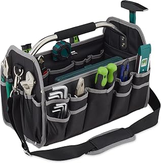 Relaxdays Tool Bag, Empty Shoulder Strap and Carry Handle, Open Carrying Bag for Tools, LGBT 30 x 42 x 23 cm, Black