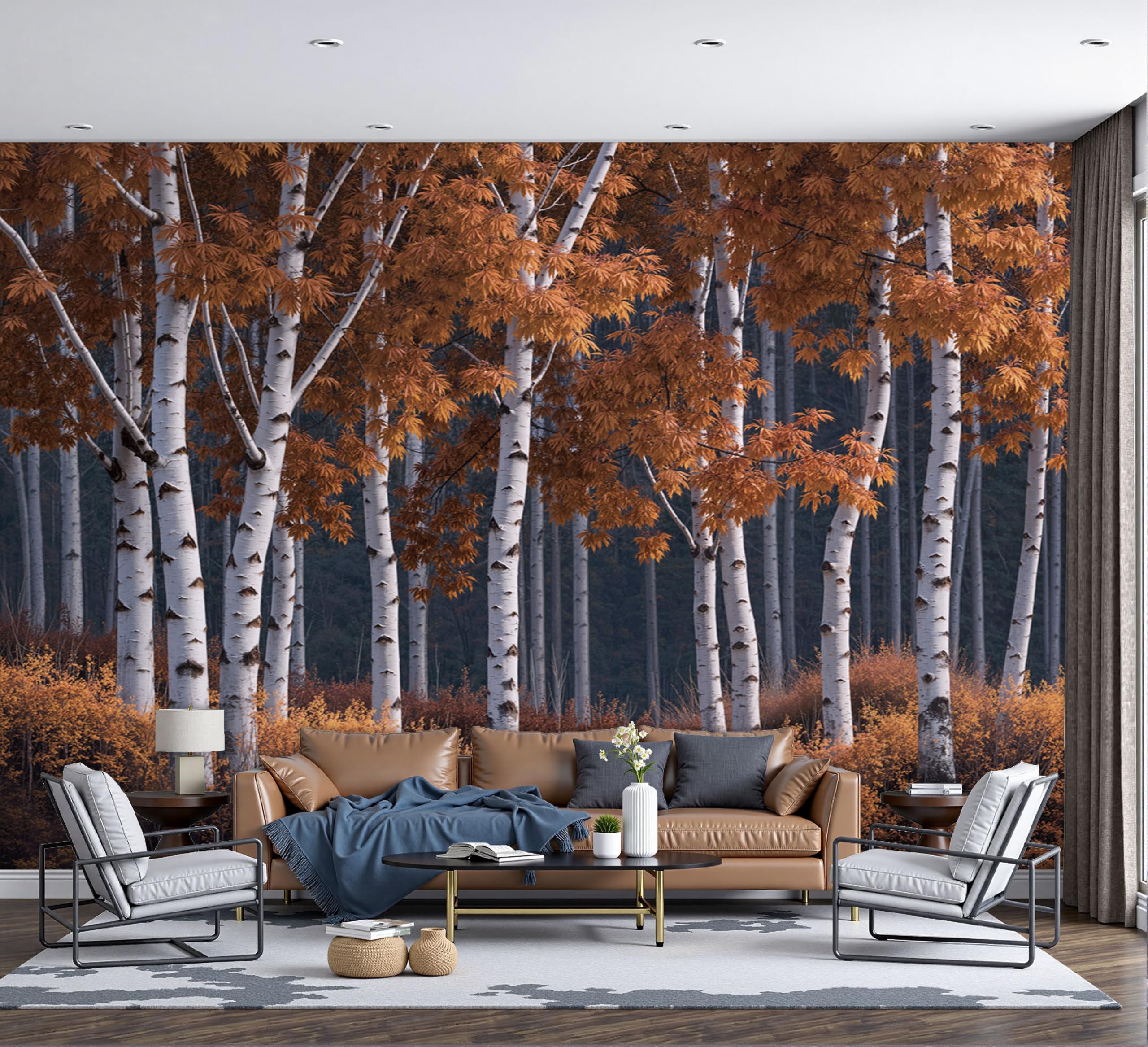 Papier peint intissé forêt d'automne orange 300x210 cm panoramique mural 3D
