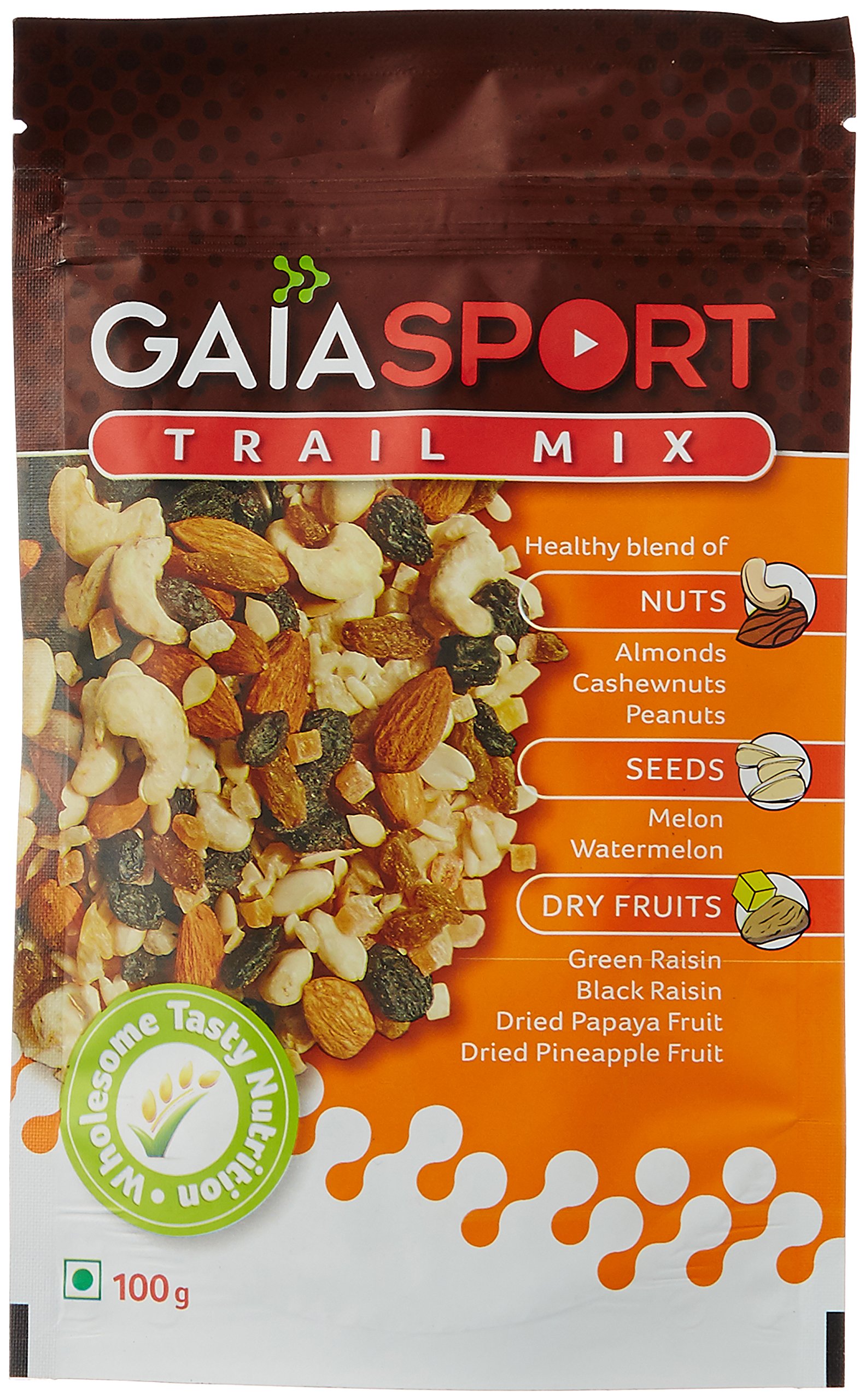 Gaia Sport Trail Mix, with nuts, seeds and dry fruits, Fruits Papaya, Pineapple, Black Raisin, Almonds,High Protein,High Fibre, Source of Iron, No Cholesterol,No Trans Fat 100G (B00WJIUWQS) Amazon Price History, Amazon Price Tracker