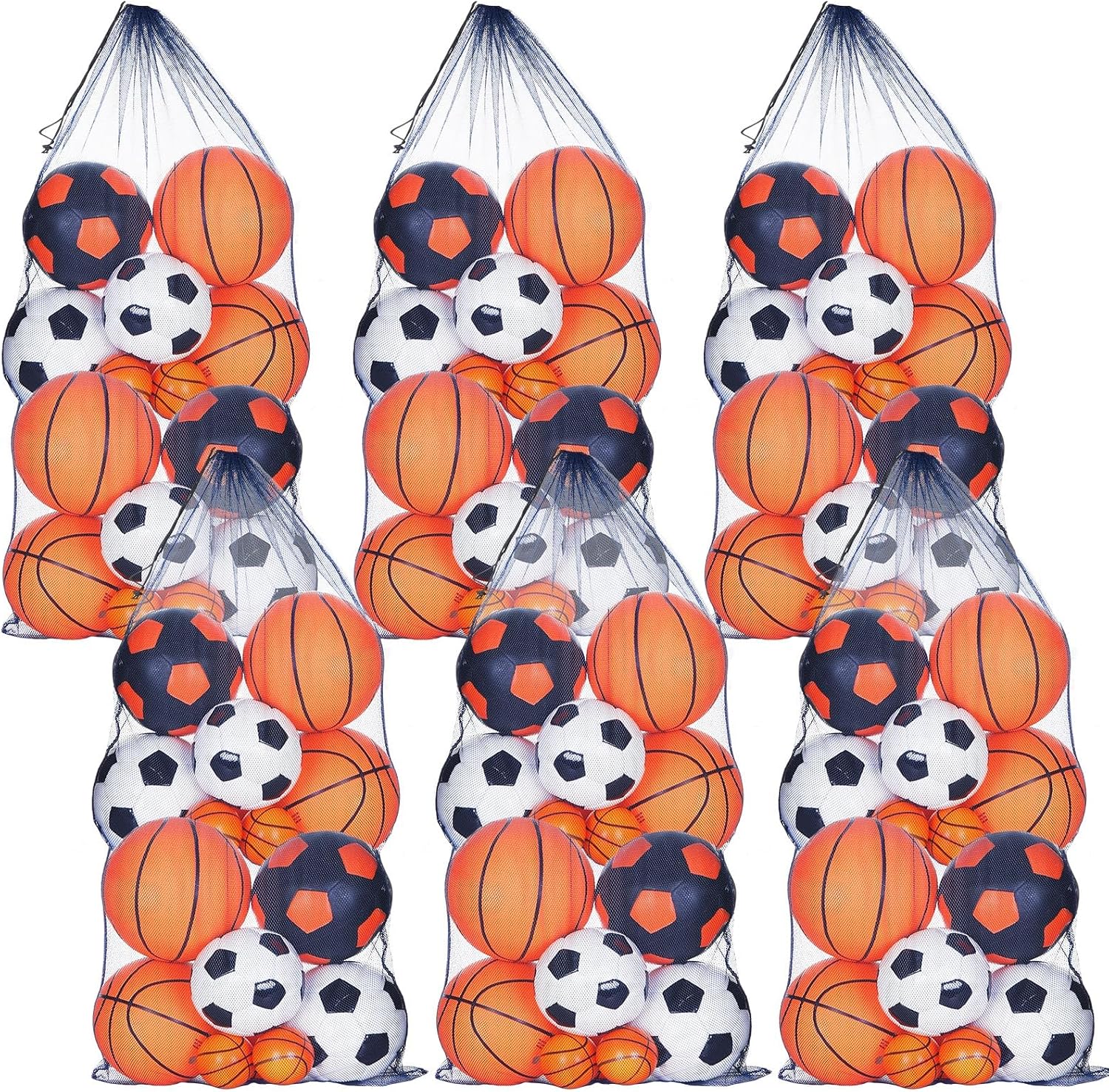 6 Pcs large Mesh Bag 24 x 48 inch Ball Mesh Drawstring Storage Sports Equipment Bag for Balls Beach