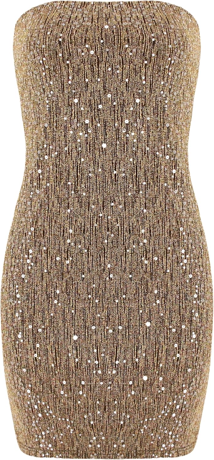 Womens Shiny Sequins Dress Elegant Floral Mini Skirt Sexy Strapless Bodycon Dress Party Cocktail Homecoming Dresses - Image 5