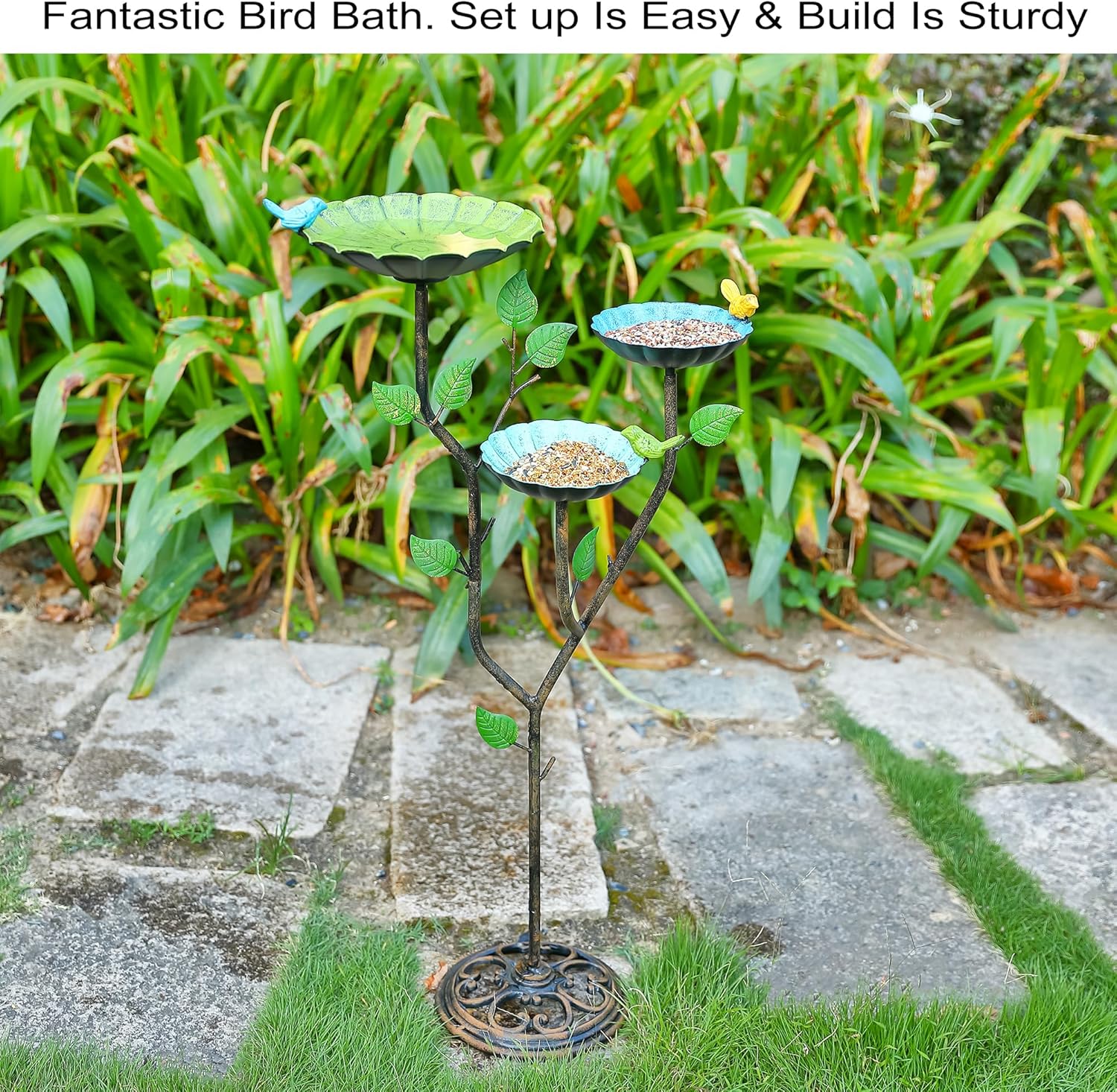 37" H Metal Bird Baths for Outdoors, Bird Bath for Outside, 3-in-1 Pedestal Bird Feeder & Bird Baths for Outdoors, Garden, Lawn, Yard Decor