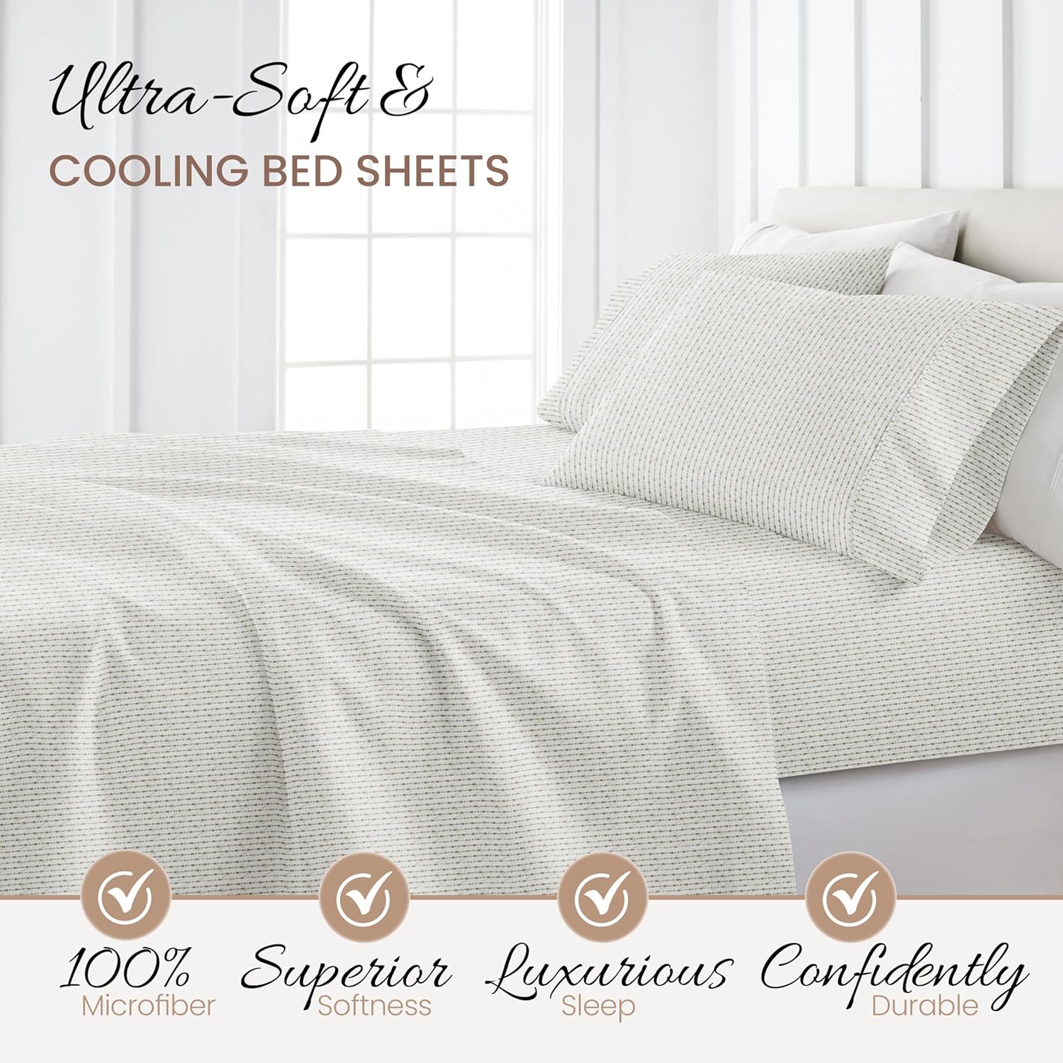 Linen Market Double-Brushed Patterned Microfiber King Sheet Set 4 Piece – Oeko-TEX Certified Ultra Soft & Wrinkle-Free - 16" Deep Pocket Sheets - Easy Care King Size - Beaded Arrows Sage - Image 3