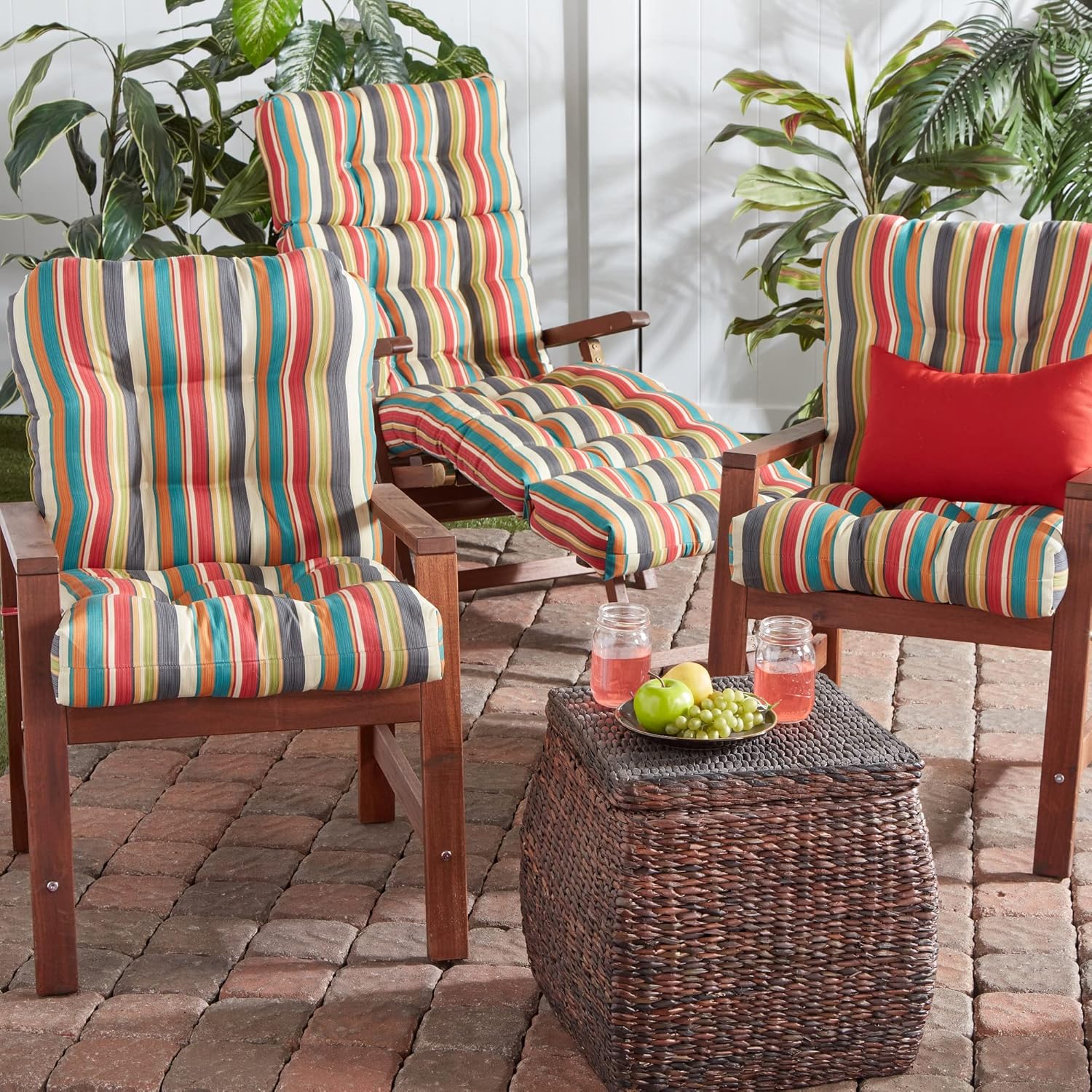 Greendale Home Fashions Outdoor 42x21-inch Seat/Back Chair Cushion (Set of 2), Adobe Stripe