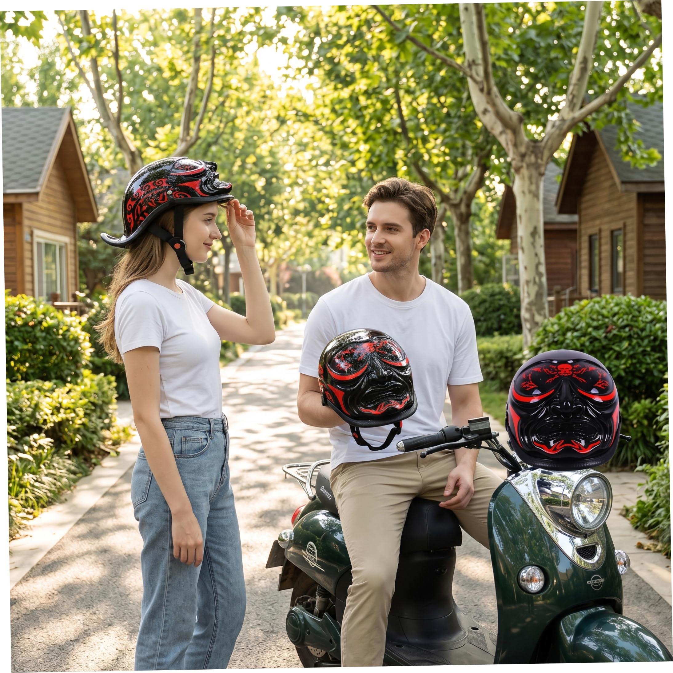 Demi-Casque de à Visage Ouvert pour Hommes et Femmes, Casque de Scooter cyclomoteur Cruiser Chopper, équipement d'équitation léger et Respirant