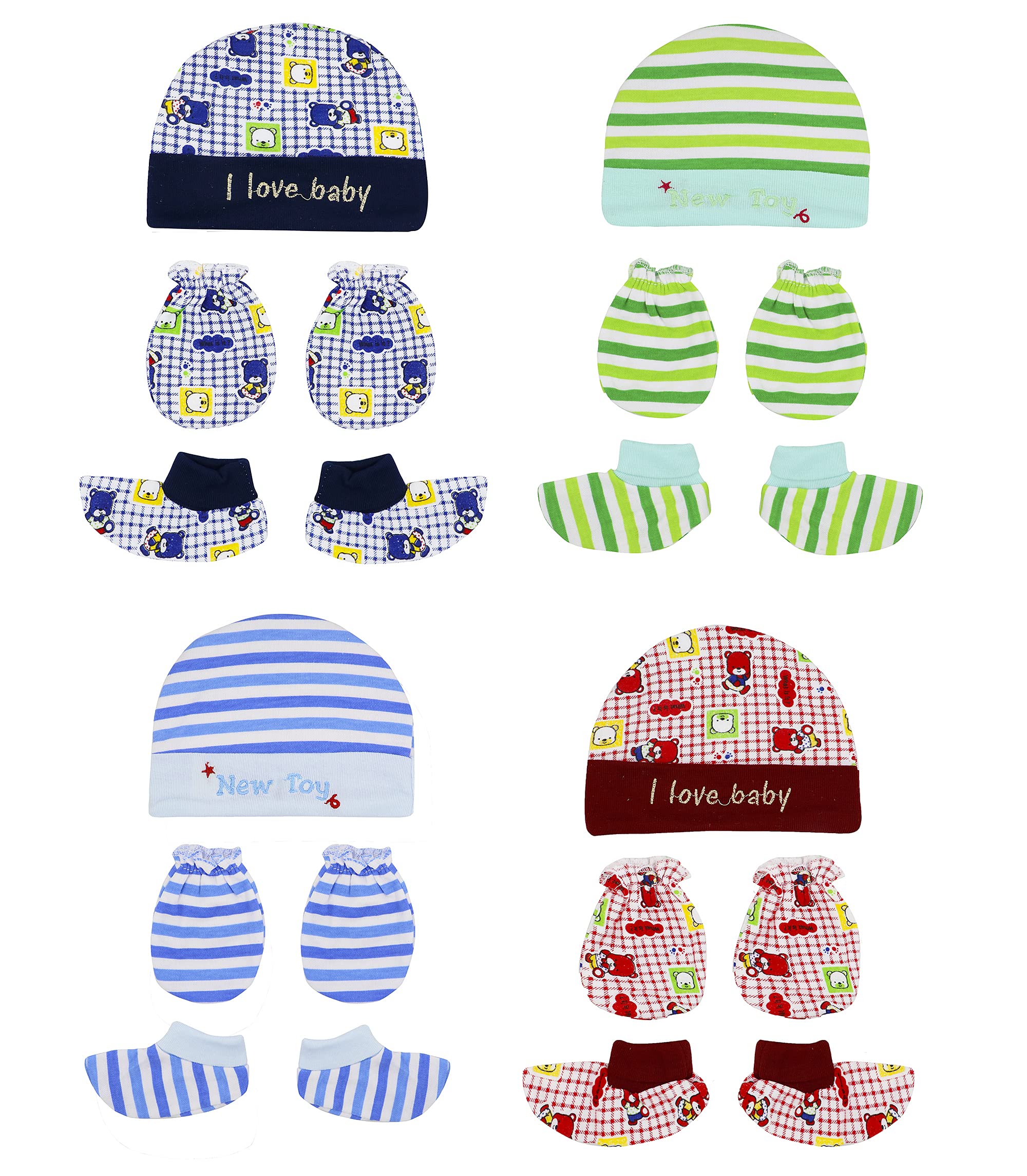 HIKIPO Presents New Born Baby Cap and Mittens Booties Combo Set for Baby Girls and Boys Gift Set First Gift For New Baby (Pack of 4 Pcs)