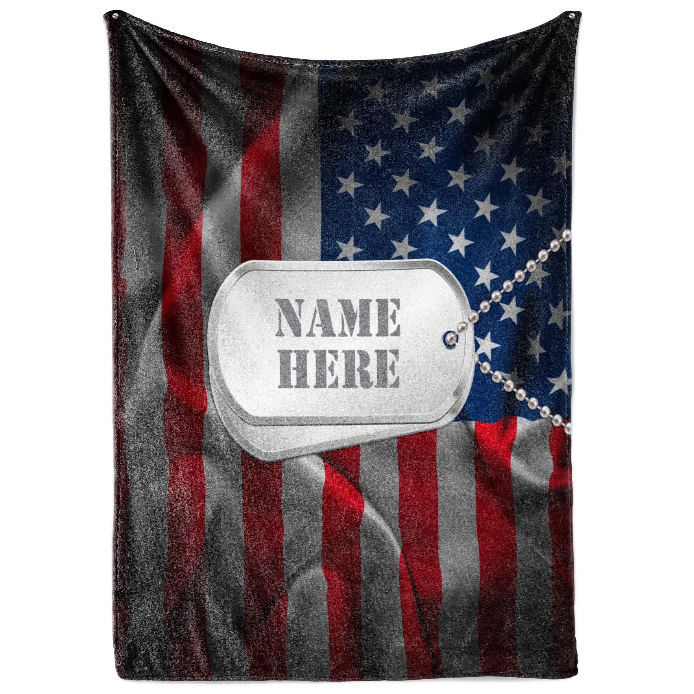Ships Next Day, Made in USA - Personalized American Flag, Dog Tags Military Fleece Blanket – Custom Name Throw – Warm, Cozy, Full-Sized Throw for Sofa or Bed (Fleece 50x60)