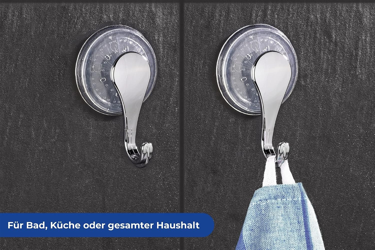 Two WENKO Suction Hooks on a tiled wall
