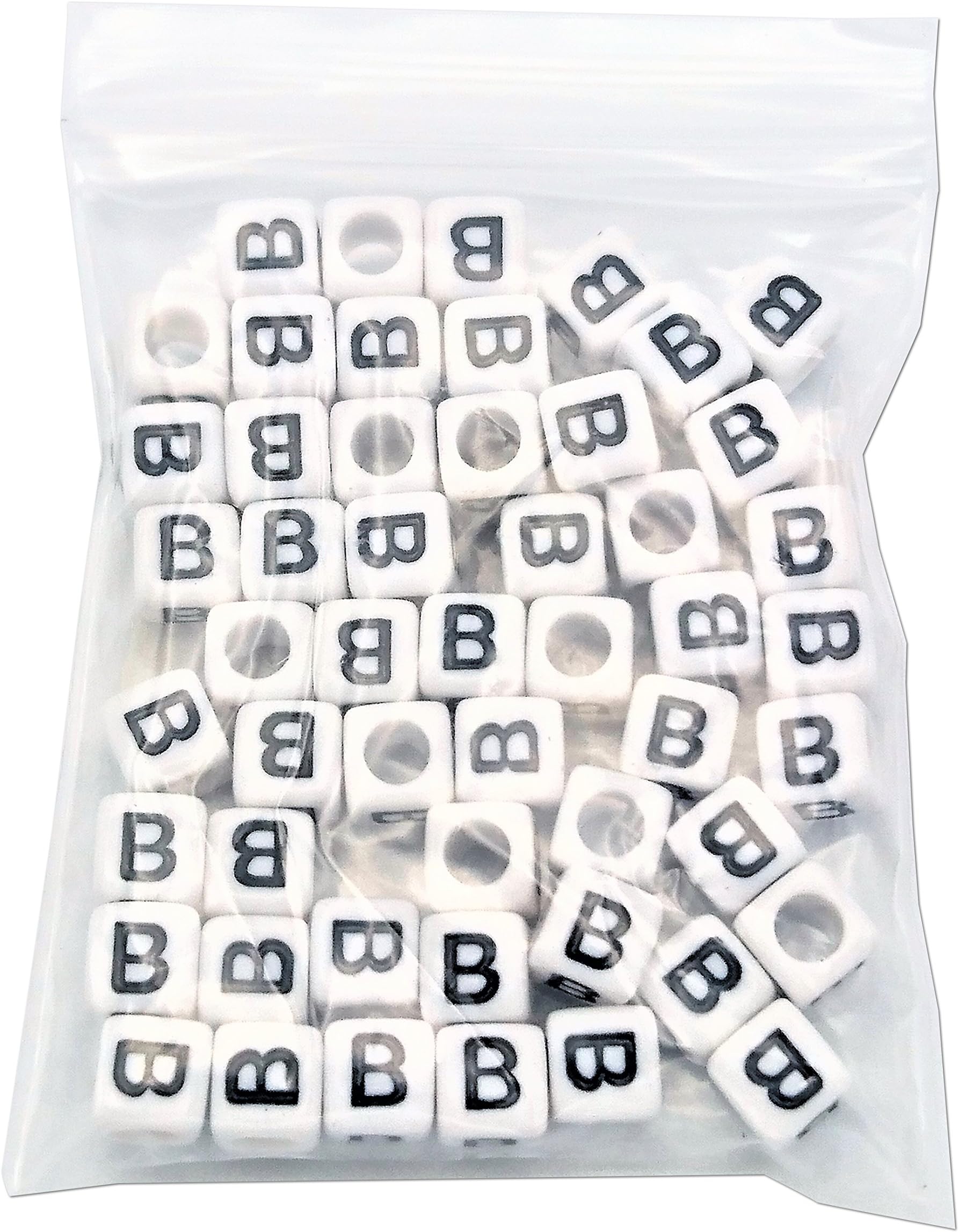 FEQM Pre-Sorted Letter Beads (6mm 50 pcs, White - Black Letter B)