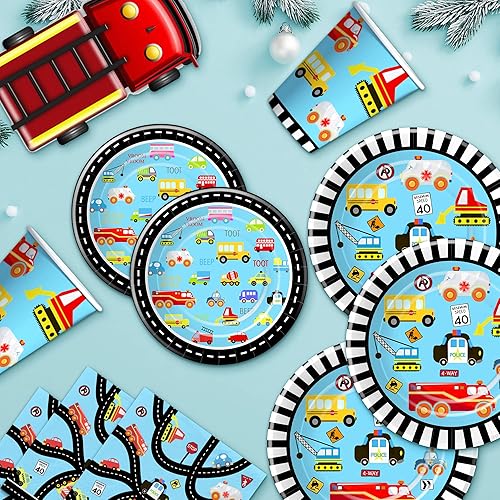 Miniatura 7 de Tráfico Jam Carros Camiones Transporte Platos de Cumpleaños y Servilletas Suministros de Fiesta Vajilla Incluye Plato, Taza, Servilleta, Vehículo de