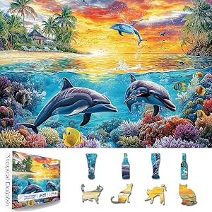 500-Piece Seaside Landscape Puzzle - Colorful Houses, Cats & Coastal Scene, 23x15" - View #2