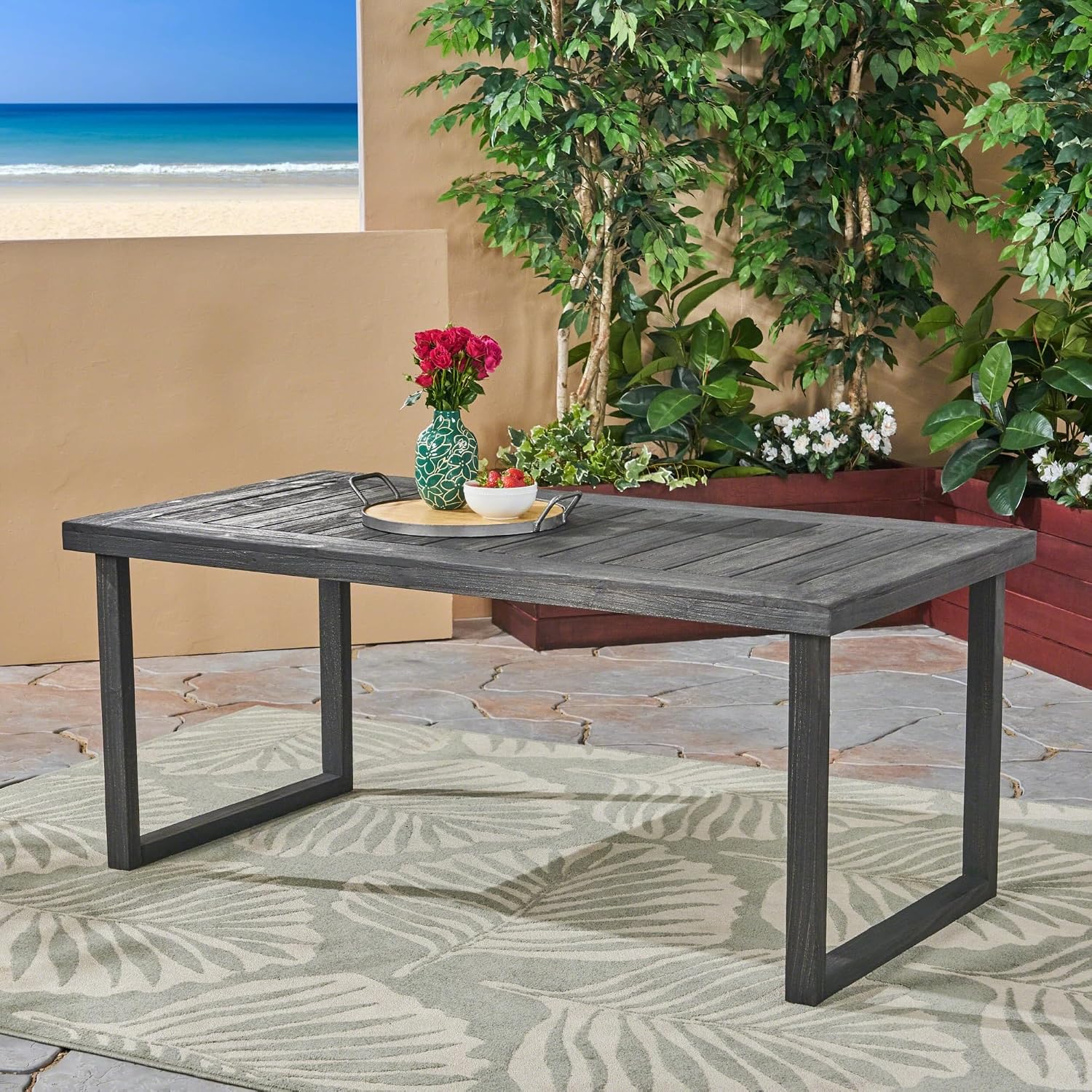 Patio Coffee Table with Open Leg Design Weather Resistant Outdoor Coffee Tables for Balcony Deck and Lawn