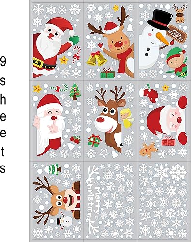 Miniatura 3 de Adhesivos de ventana de Navidad, 9 hojas, calcomanías de ventana de Navidad, 248 calcomanías estáticas para ventanas de vidrio, decoración navideña