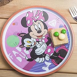 Zak Designs 5-Piece Dinnerware Set, Disney Minnie Mouse - Durable Plastic & Stainless Steel - Includes Water Bottle, 8-Inch Plate, 6-Inch Bowl, Fork & Spoon - Suitable for Kids Ages 3+