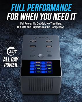 SABRENT VOLTIK Charging Station, 252W 8-Port USB C and USB A Desktop Charger, UL Certified with Real-Time LCD Display, Fast Charging for MacBook, iPhone, Samsung and More