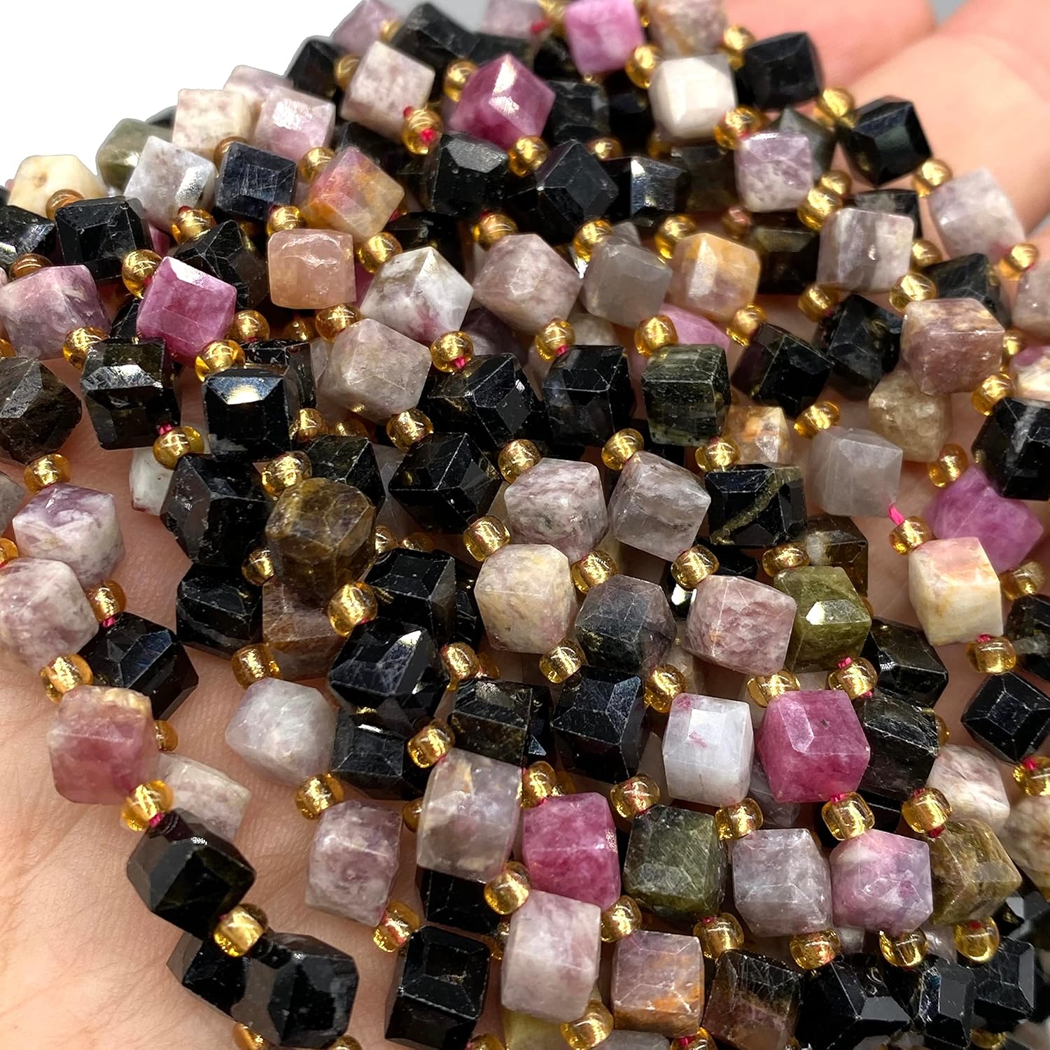 ABCGEMS Brazilian Rio-Grande Watermelon Tourmaline Beads (A Revolutionary Cutting Technique) Diamond-Cut Diagonal-Drilled 3D Magical-Cube 6mm (Corner-to-Corner 8mm)