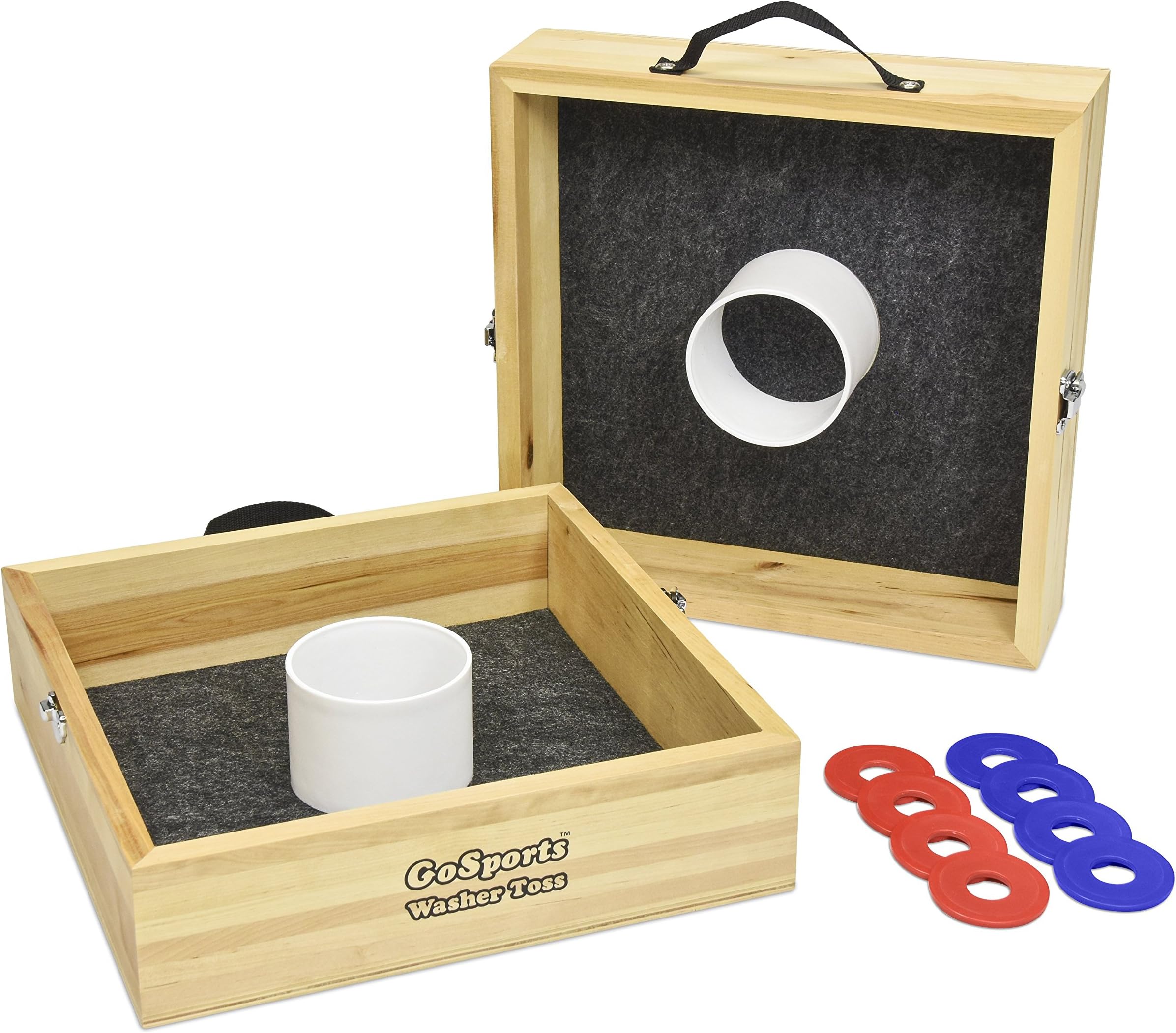 Premium Birch Wood Washer Toss Game - Portable Set Includes 2 Targets and 8 Washers - For Backyard and Outdoor Acitivies for Family and Adults