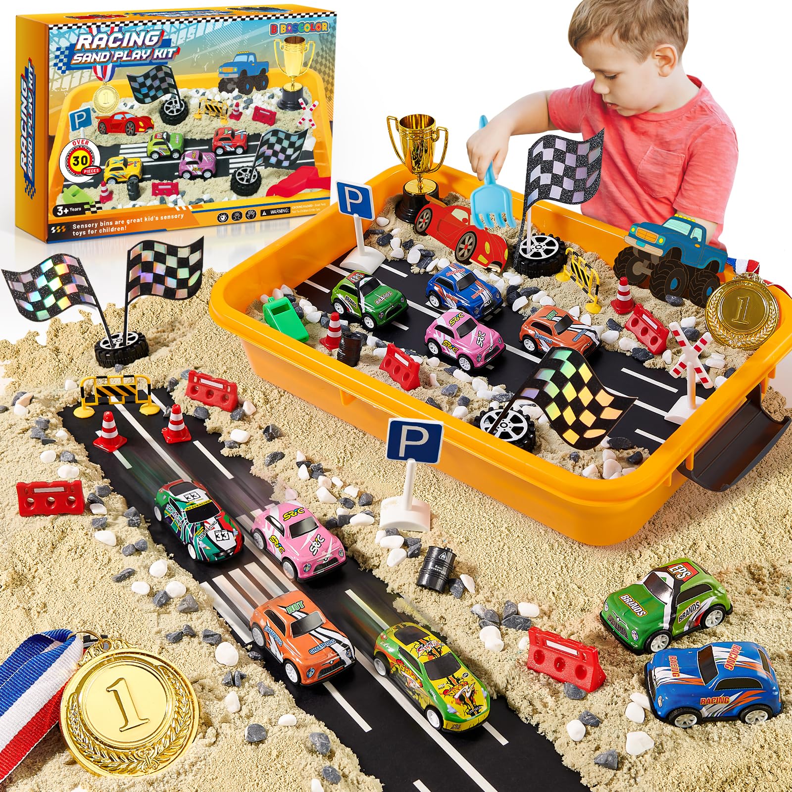 Tacobearrace Car Play Sand Kit For Kids Racing Sandbox Kit