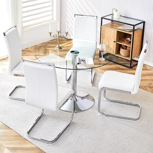 Miniatura 14 de gopop Juego de mesa redonda de vidrio para 2, juego de mesa de comedor de 3 piezas para cocina, desayuno, sillas de cocina pequeña y mesa con marco