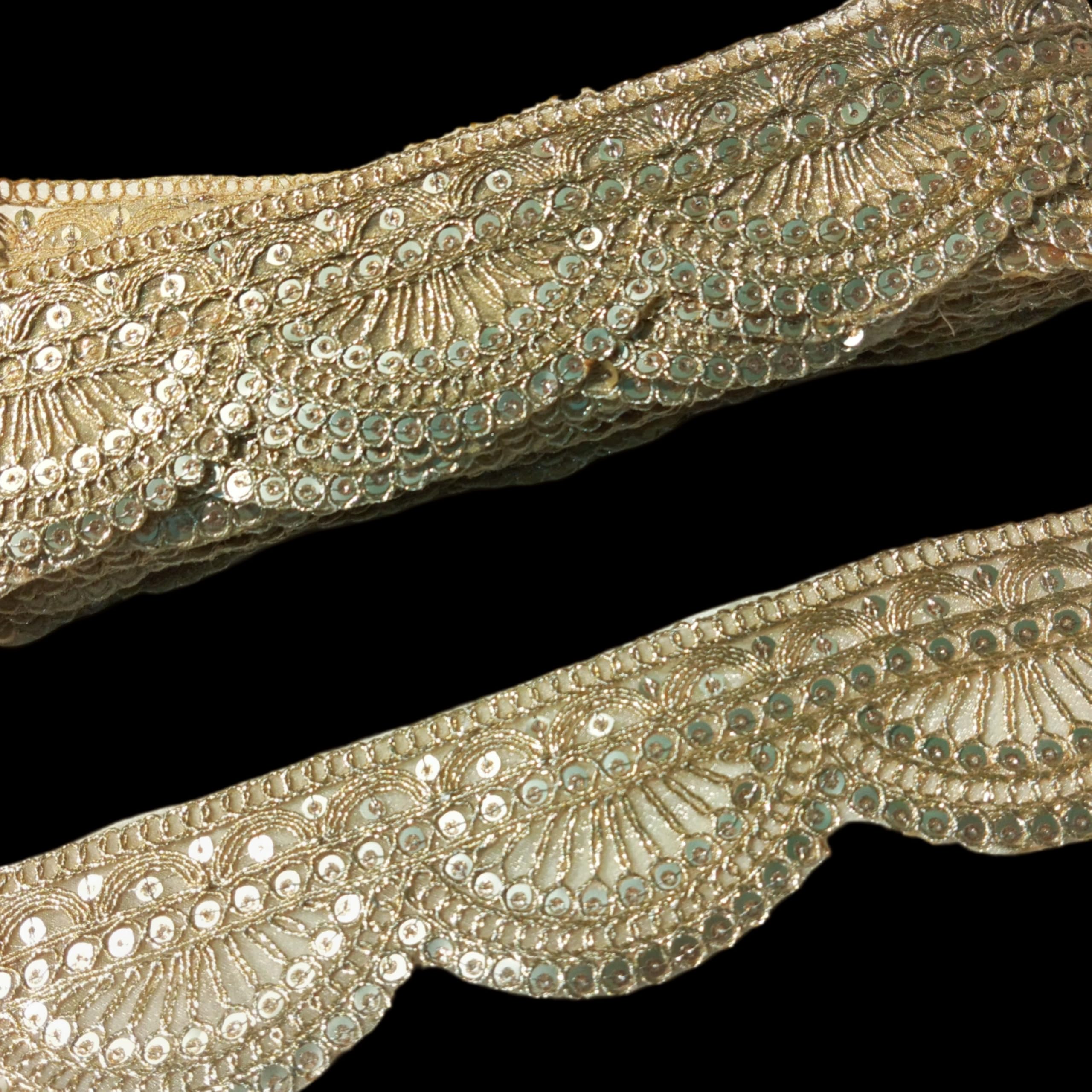 Lacesnmore Golden lace Organza zari Scallop Work Embroidery Lace and Borders Material for Dresses, Sarees lace, Lehenga, Suits, Blouses, Dupatta, chunri and Crafts (9 Meter- Light Gold) 1