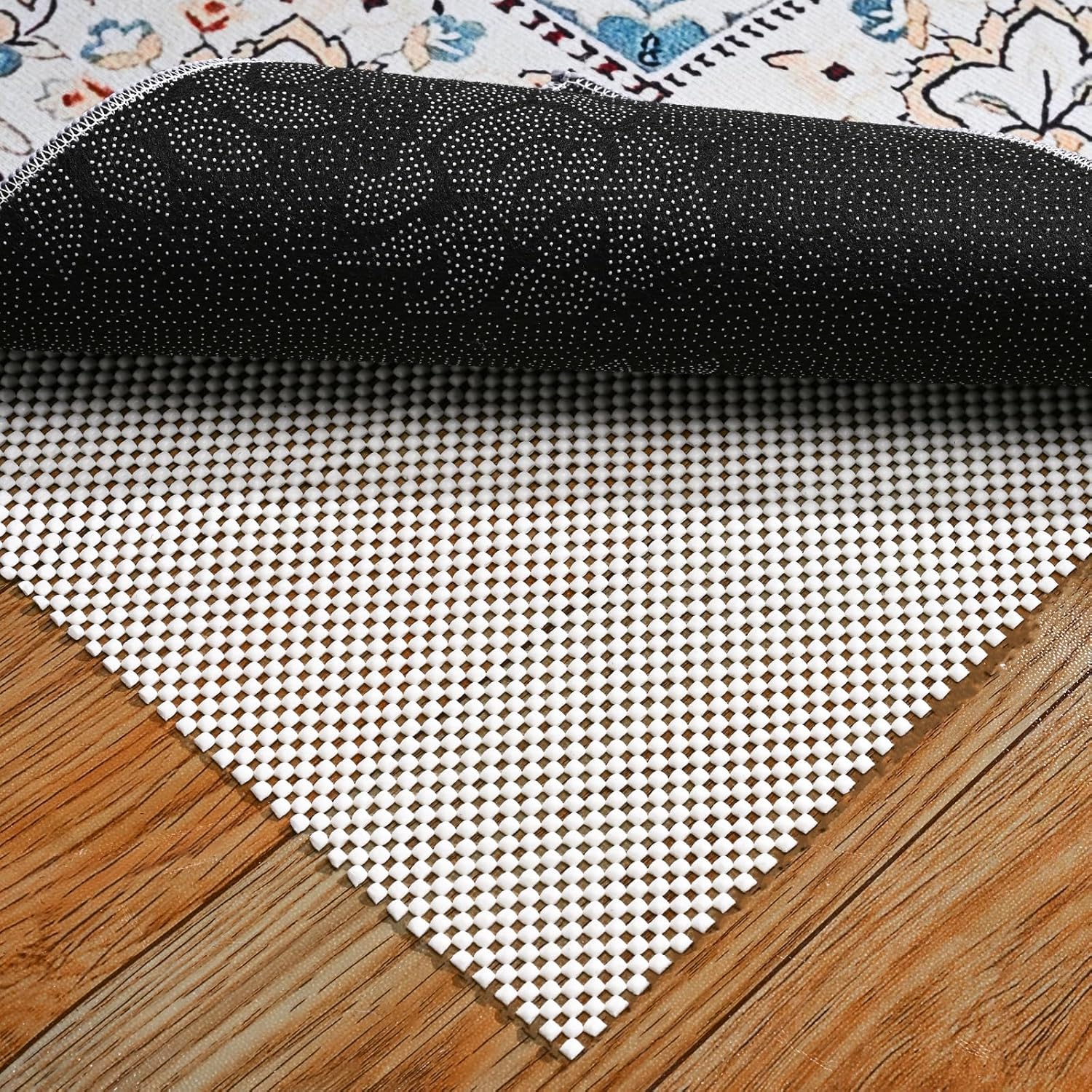 Non Slip Rug Pad Gripper 9X12 FT for Hardwood Floors, Eco-Friendly Anti Skid Mat Under Area Rugs, Keeps Rugs Safe and Flat, Odorless Cushioned Pad for Floor Protection, Easy to Trim Multi-Use Mat