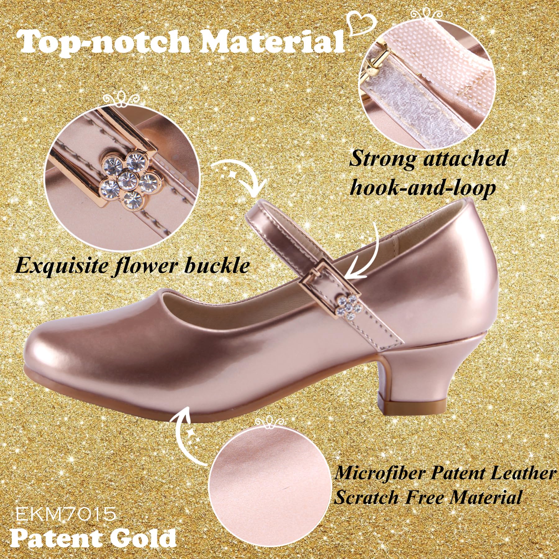 EIGHT KM Zapatos de tacón Alto para niñas Modelo Mary Jane EKM7015 en Charol Dorado Estilo Princesa para Fiesta o Boda Talla EU 33