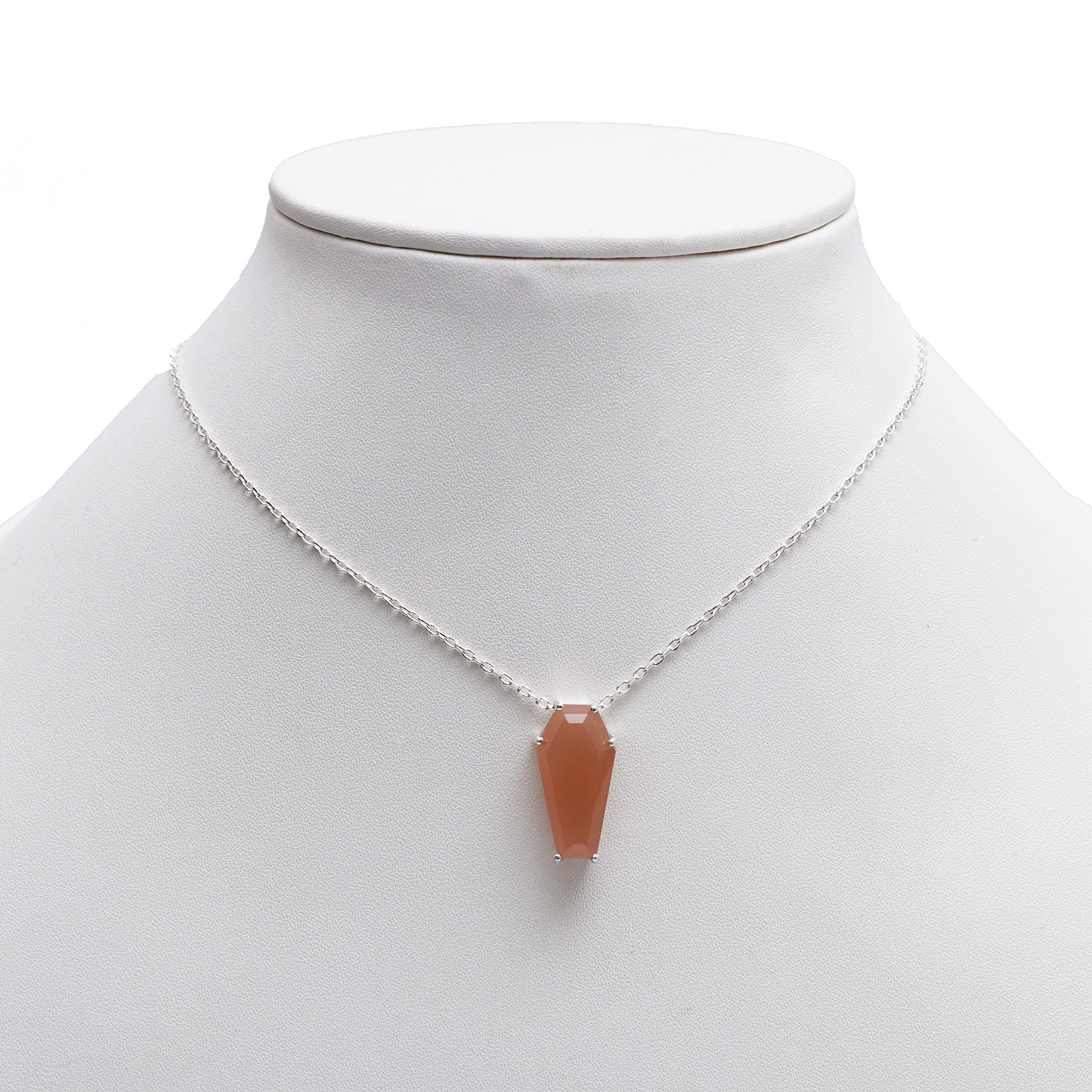 925 Sterling Silver Pendant Necklace, Natural Gemstone Birthstone, Gift For Women, Genuine Rough Gemstone Pendant, Gift For Her, Silver Jewelry 18 Inch Chain: Peach Moonstone