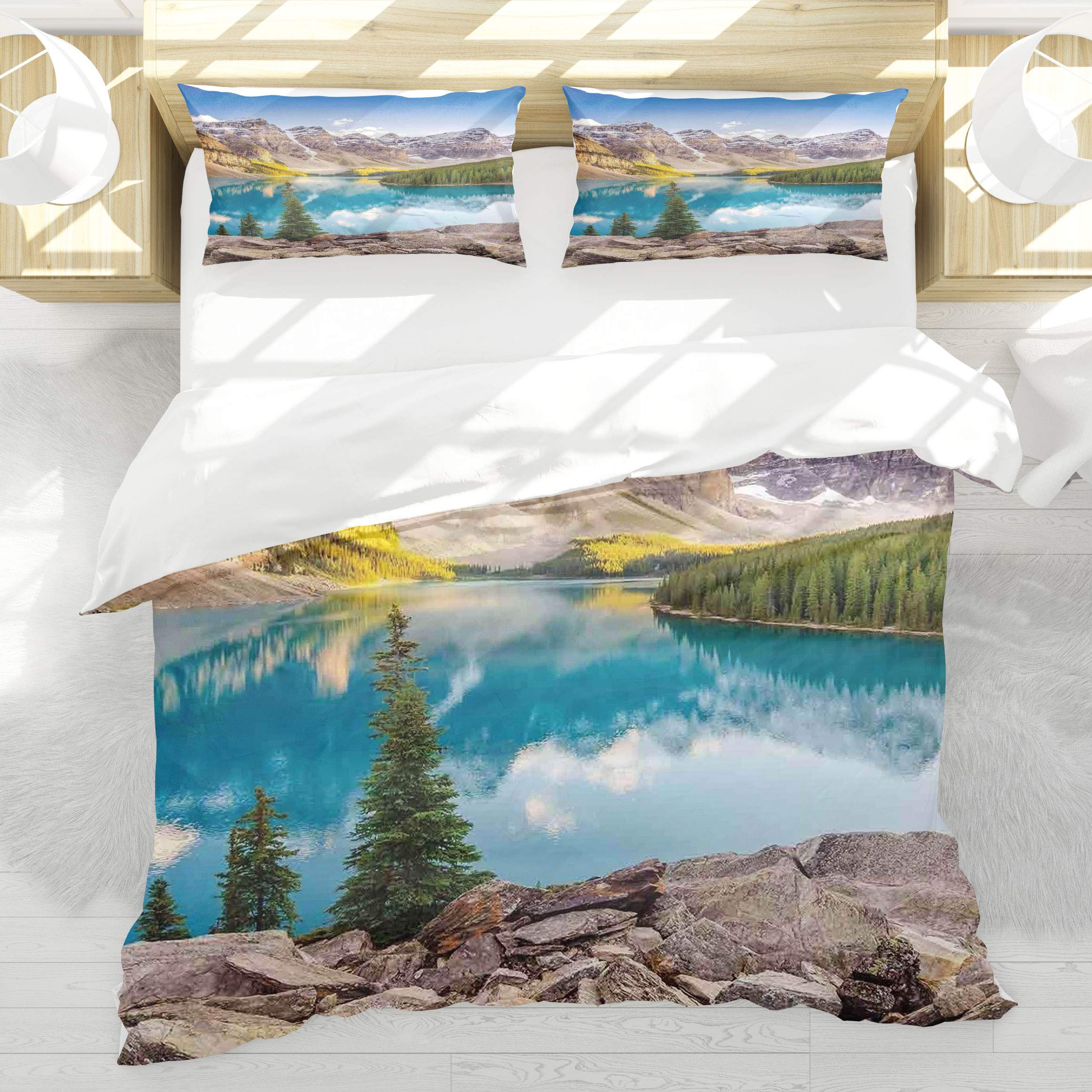Housse de Couette Lac Moraine 140x200 Anti-Décoloration avec 2 Taies d'Oreiller