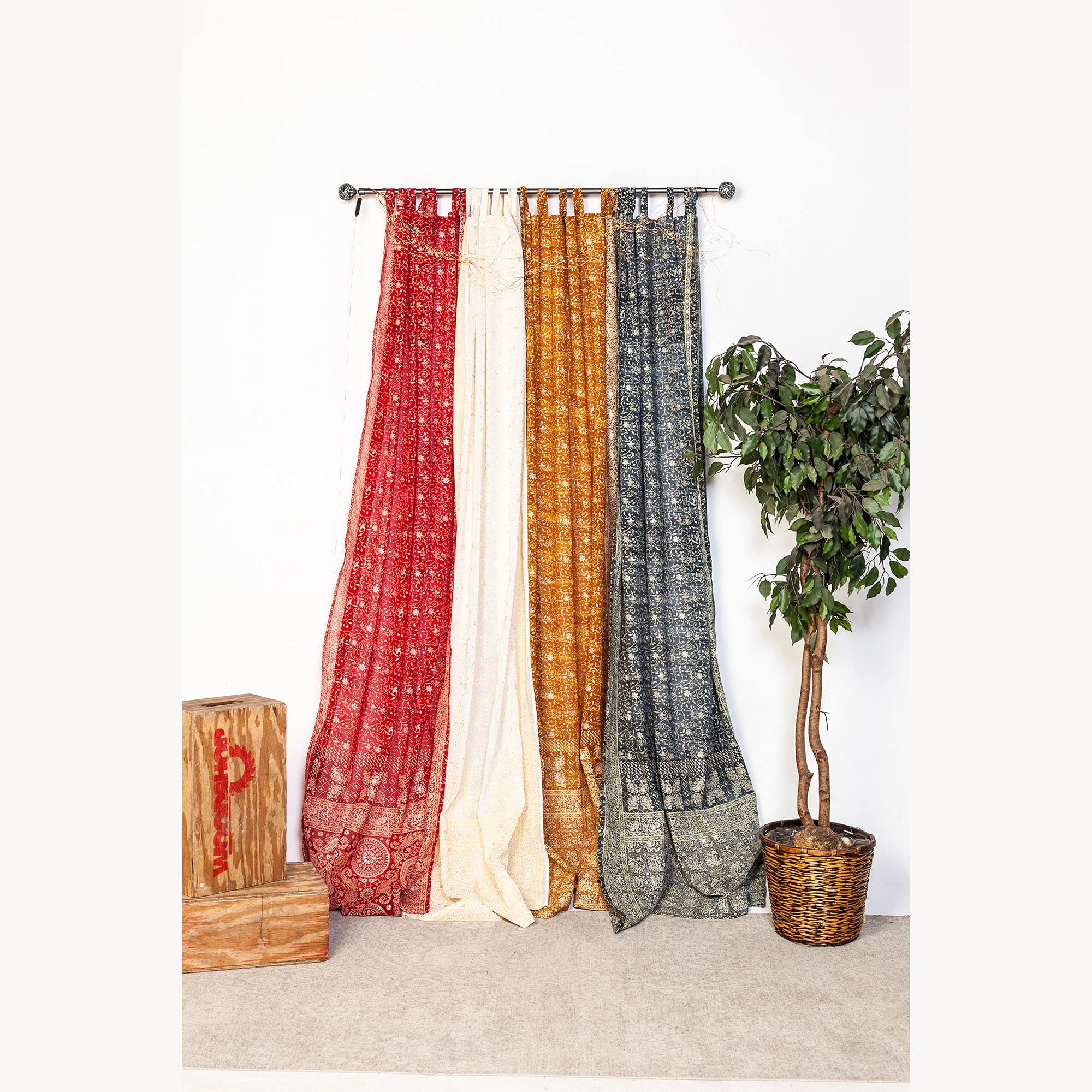 Light-Filtering Sari Colorful Curtains – Boho Curtains, Bed Canopy Panel, Wall Tapestry or Window Treatment For Bedroom or Living room + Tote bag (96"L x 42"W Set of 2, Classic Collection)