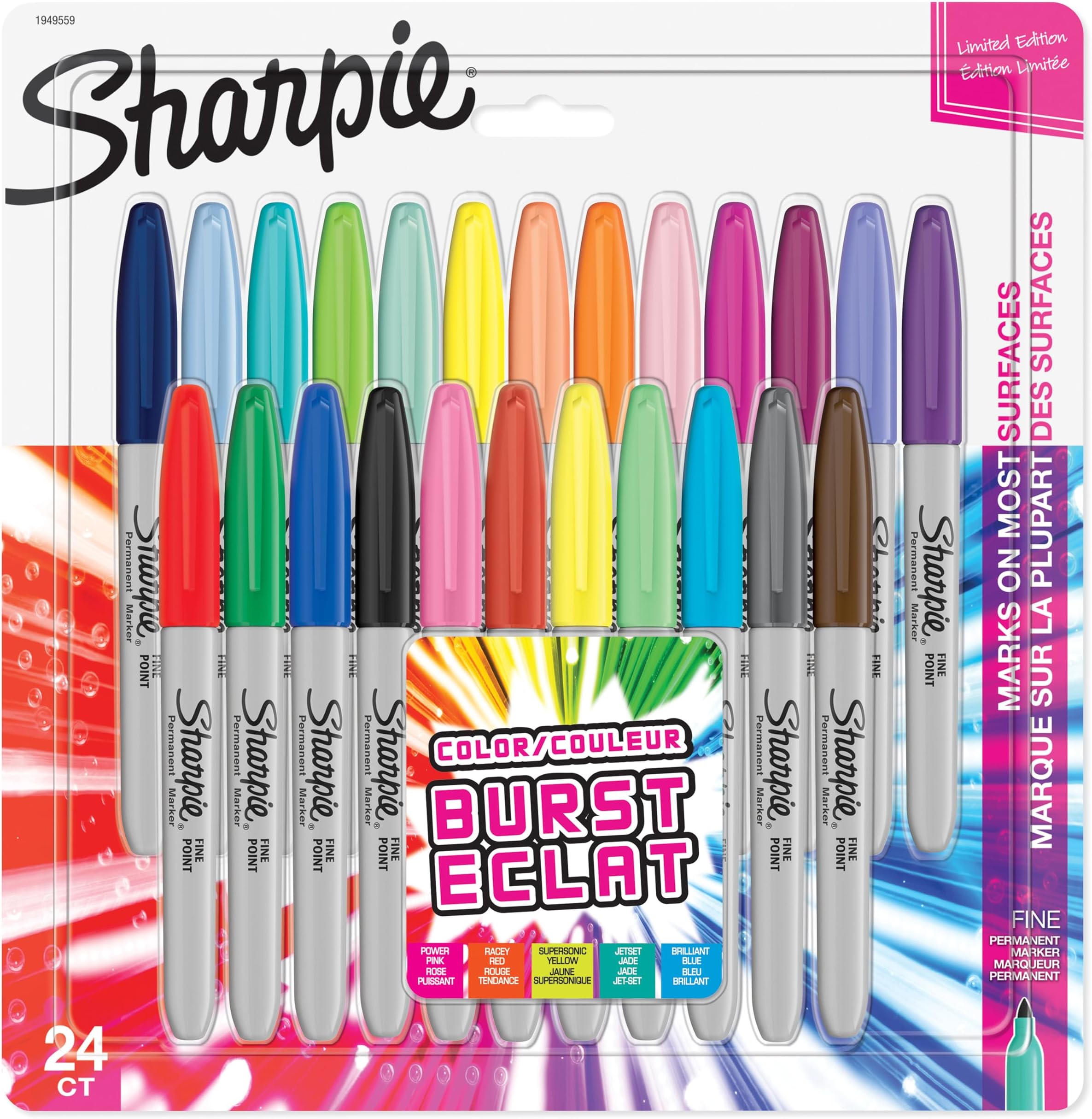 SHARPIE Colour Burst Permanent Markers, Fine Point, Assorted Colours, 24 Count (1956292)