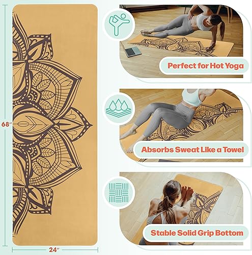 Miniatura 2 de Yoga Mat with Strap - Sweat Absorbent Ultra Grippy Hot Exercise Mat Non Slip Vegan Suede Towel Combo for All Floor Fitness Workout, Bikram,